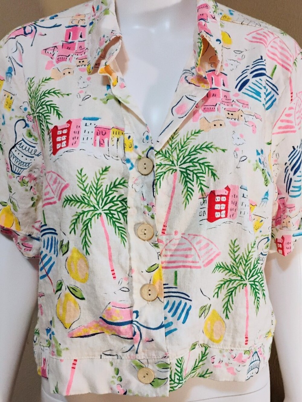 Calypso St. Barth Tropical Print Cropped Shirt